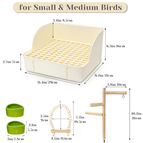 3 in 1 Bird Playground Stand Tabletop with Large Tray, Wooden Bird Play Stand Large, Parrot Perch Stand with Food Bowls, Parakeet Playground Outside Cage, Gym Exercise Activity for Lovebirds Conure