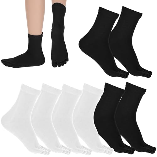 4 Pairs Toe Socks,Cotton Running Toe Socks No Show Low Cut Sock with Toes Sock with Toes Separated Barefoot Sport Specific Clothing for Men Women(White Black)