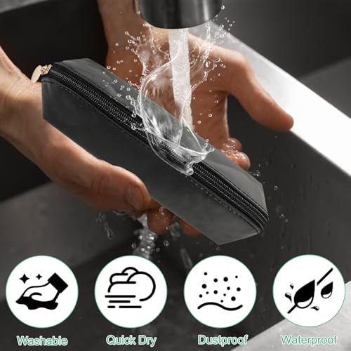 Image of Small Pencil Case, Waterproof Leather Pen Bag, Portable Aesthetic Pencil Pouch Cute Organizer Bag with Zipper for Pen Pencils Markers Office Supplies Makeup Brush(Black)
