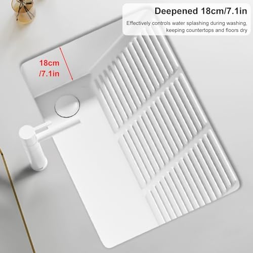 Undermount Rectangular Ceramic Bathroom Sink with Washboard, Pull-Out Faucet, Overflow & Drain Hole - Ideal for Laundry Room & Balcony (20.5"x18"x9.5")