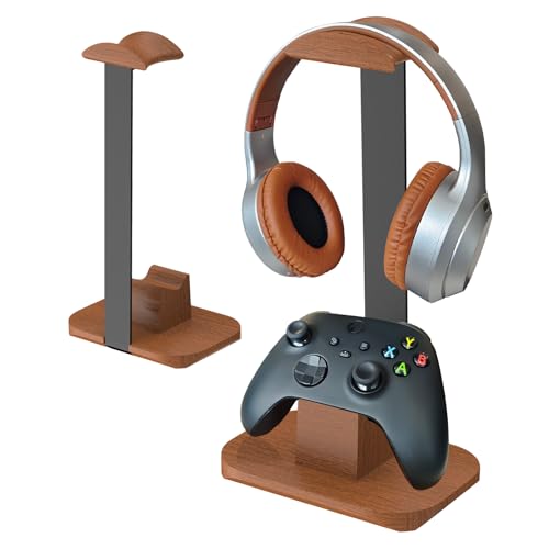 Moginno Walnut Headphone and Controller Stand, Desk Gaming Equipment Wooden