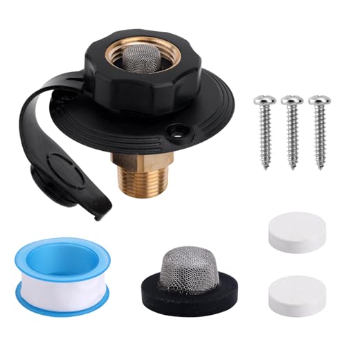 Image of BOXOB RV City Water Inlet Connection with Brass Check Valve, 3 /4 inch NH Female & 1 /2 inch NPT Male RV Fresh Water Fill Inlet Flange for Camper Motorhome Trailer Marine Replacement Hose Connector Fitting