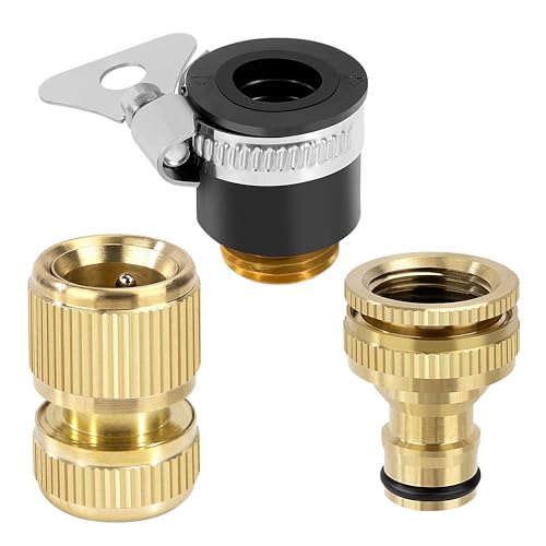 Elegrip 3 Pièces Raccord Rapide de Tuyau d'arrosage en Laiton de 1/2 et 3/4, Connecteur de Robinet Fileté d'eau Jardin, Adaptateur pour Les Raccords de Tuyaux d'eau de 1/2 ''