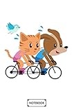  Tandem Bike Cat Dog Notebook: Journal, Diary, Matte Finish Cover, Lined College Ruled Paper, Planner, 6x9 120 Pages