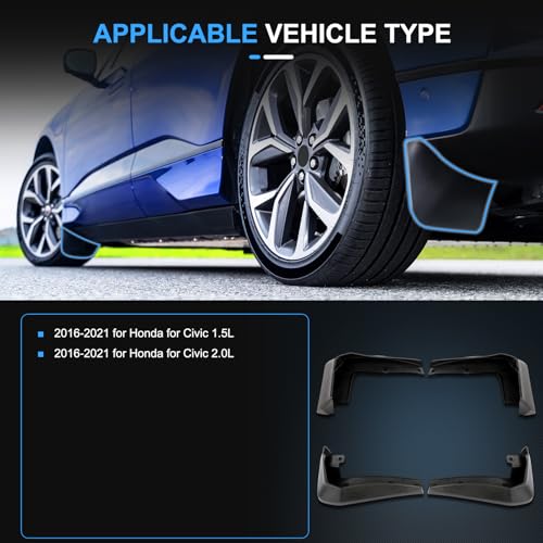 Image of ECCPP Vehicles Mudguard Splash Guards Front & Rear Set fit for Honda Civic 2016 2017 2019 Mud Flaps Set of 4 Flexible and Bendable Mud Flaps Splash