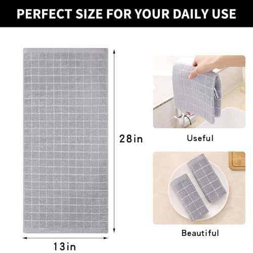 Image of Homaxy 100% Cotton Terry Kitchen Towels, 12 Pack, Light Grey