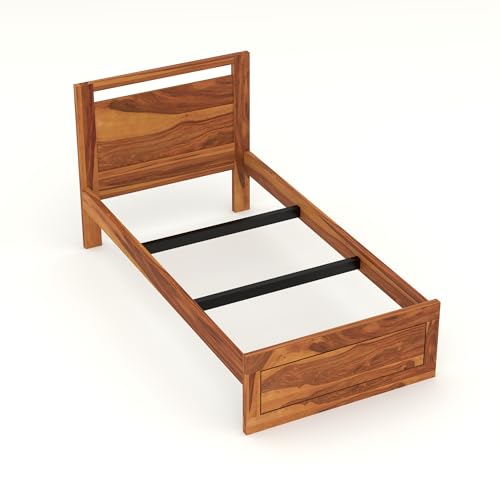 Image of Solid Sheesham Wooden Bed 6X4 Bed Single Bed Without Storage for Bedroom - Single Cot Wooden BedSingle Size for Living Room Guest Room - 12 Month Warranty (Theo Honey)
