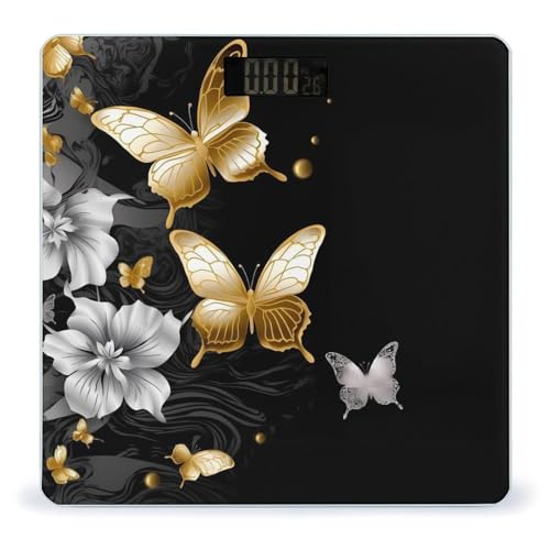 Báscula digital de baño blanca con mariposas doradas miniatura 1