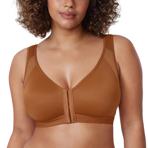 Image of DELIMIRA Women's Full Coverage Front Closure Wire Free Back Support Posture Bra