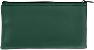 BankSupplies Reusable Deposit Bag | 11” W x 6” H | Vinyl Coating | Forest Green | Double-Stitched Seams | Heavy-Duty Nylon Zipper | Leather-Like Textured Grain | Bank Bags with Zipper