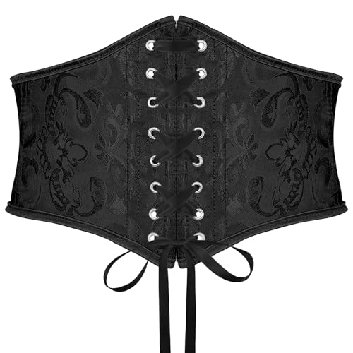 SUOSDEY Jacquard Korsettgürtel für Damen breiter Korsettgürtel zum Schnüren für Kleid Halloween kostüm schwarz