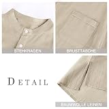 Runcati Męska lniana koszula Henley z krótkim rękawem, khaki, XL