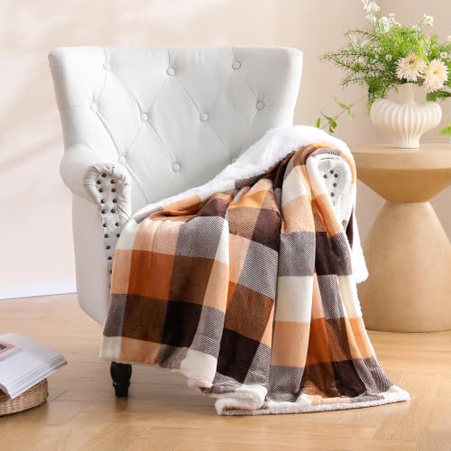 Miniatura 2 de Sochow Manta Reversible Franela De Sherpa A Cuadros 150 X 200 Cm, Manta Lujosa Ultra Suave Polar Para Cama, Naranja