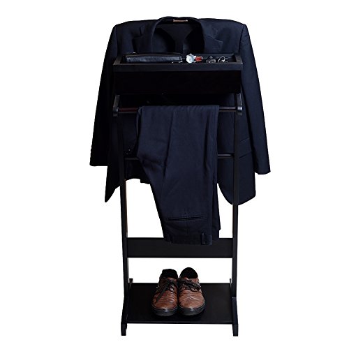 Gls Black Wood Suit Valet Stand Clothes Rack Father's Day Gift #TOP1