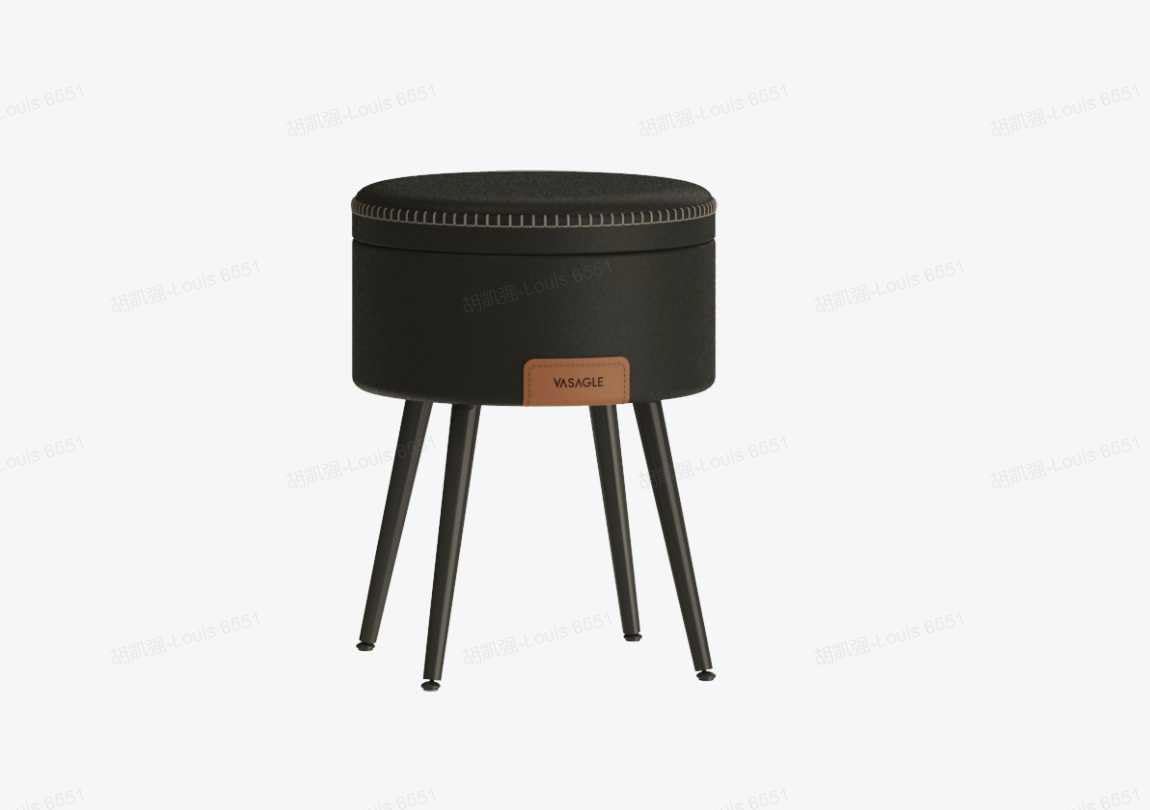 VASAGLE EKHO Collection - Storage Ottoman, Dressing Table Stool, Synthetic Leather with Stitching, Mid-Century Modern, Round Storage Stool Seat with Steel Legs, Loads 150 kg, Ink Black LOM005B51