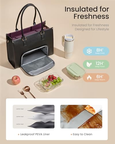 Image of LOVEVOOK Laptop Lunch Bag for Women 15.6 Inch, Waterproof Tote Purse with Cup Holder & Elegant Clutch