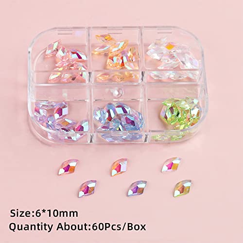 Flywindy 3D Cute Aurora Nail Charms Resin Ab Nail Art Rhinestones Ellipse Diamond Shaped 3D Geometric Nail Gems Crystal Rhinestones Of Nail Art Decorations Flat Nail Jewelry Accessories (Rhombus) #TOP2