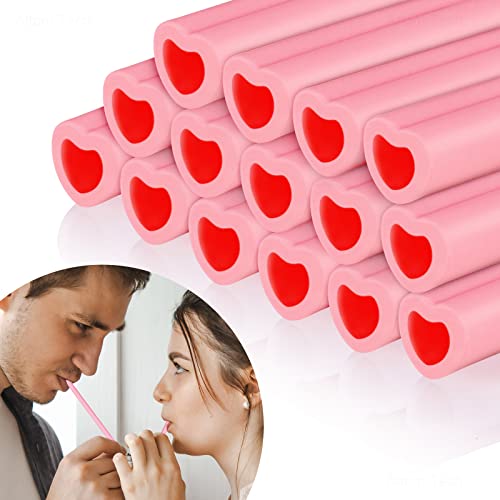 Tomorotec 15PCS Reusable Silicone Heart Shaped Straws for 6-20 oz Tumblers