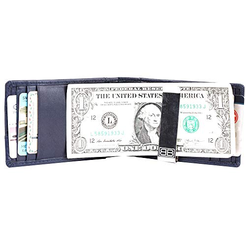 Image of Brooklyn Bridge Genuine Leather Money Clip Wallet for Men Chess VT Blue - Premium Slim RFID Protected Wallet with Cash Clip & Multiple Card Slots, Stylish Front Pocket Design, Gift for Men