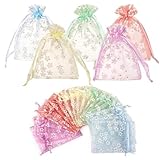 Lipfer 50 Bolsitas De Organza Floral - Bolsitas Pequeñas De Malla con Cordón para Regalos, Bolsitas De Regalo Transparentes para Navidad, Bodas, Baby Showers