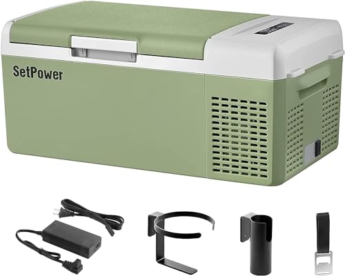 Setpower FC15 Portable 12v Refrigerator, -4?-68? Fast Cooling Car Refrigerator, 15L/15.8Qt Car Fridge Portable Freezer with 12/24V DC & 110/240V AC, Electric Cooler (Green, 15L With AC Adapter)