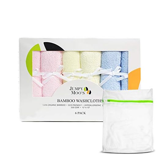 JM Baby Waschlappen - 100% Bambus, ultra-dick 500 g/m², schützt vor Reizungen und Ausschlägen, 25 x 25 cm, Babywaschlappen für Neugeborene, Wickeltisch-Zubehör, inkl. Geschenkverpackung und Wäschesack