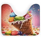 RTSEBVN Tapis de salle de bain doux absorbant l'eau, antidérapant, motif crème glacée et bonbons, tapis de toilette en forme de U pour salle de bain, chambre à coucher