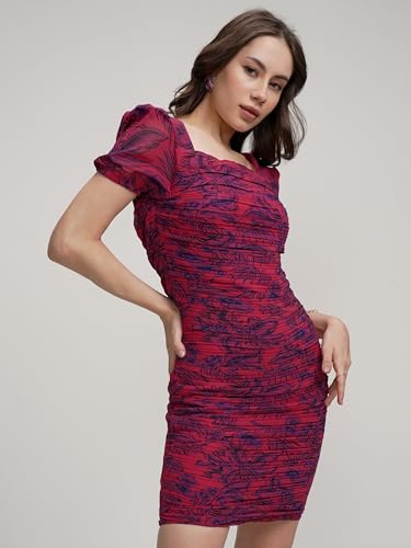 Image of Tokyo Talkies Women's Dresses for Women | Floral Print | Ruched Bodycon | Short Dress | Sleeveless | Trendy & Chic