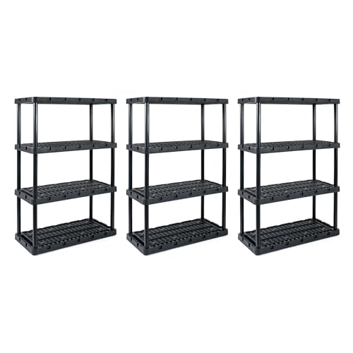 Gracious Living 3 Pack Heavy-Duty Storage Shelves, Knect-A-Shelf 4-Shelf Ventilated