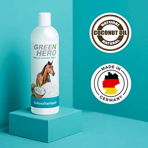 Green Hero Kokosshampoo voor paarden, verzorgt intensief bont, staart en manen, 500 ml paardenshampoo met natuurlijke kokosolie, shampoo voor alle soorten vacht - zonder siliconen, parabenen en microplastic - Afbeelding 4