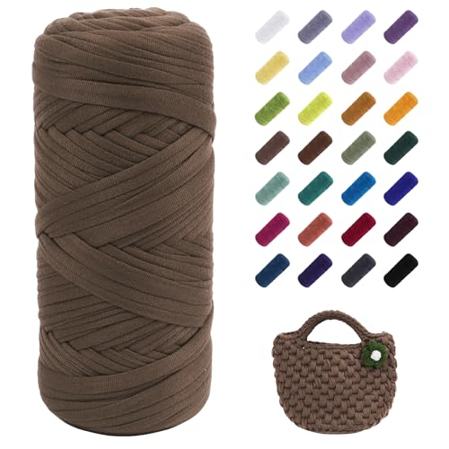 Image of JeogYong T-Shirt Yarn, 200g /196ft Elastic Fabric Cloth Knitting T Shirt Yarn, Coffee Thick Crochet Fabric Ribbon for Crocheting Bags /Baskets /Rugs, Home Decor, DIY Crafts