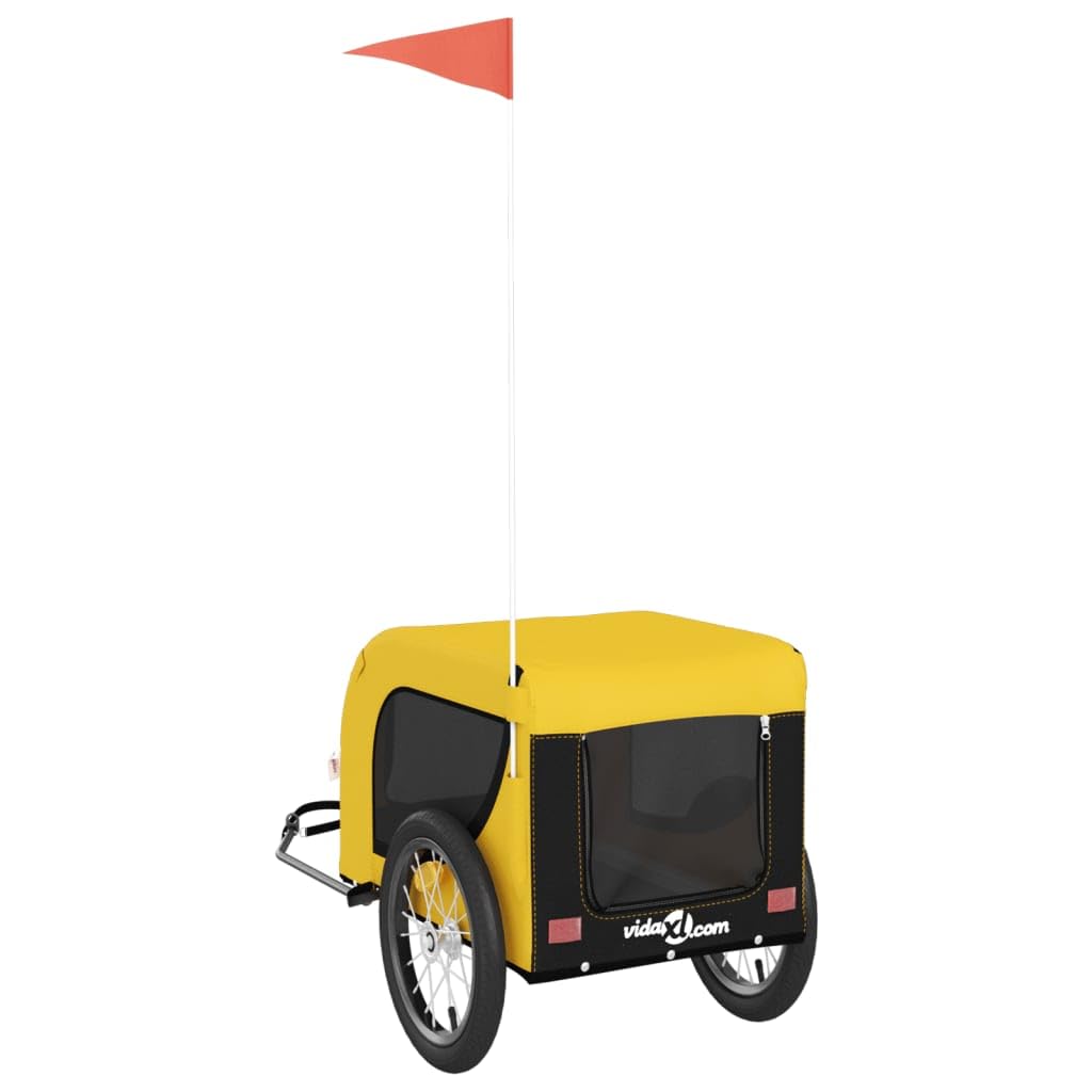 Fahrradanhänger für Hunde Gelb Schwarz Oxford Gewebe und Eisen mit PVC Fenster, 124 x 65 x 66 cm, 45 kg, faltbar für Tiertransport