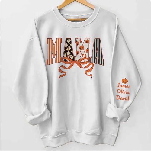 Halloween Sweatshirts For Women Mama Pumpkin Ghost Print Fall Pullover Tops - image 5