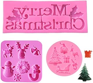 Christmas Chocolate Moulds Silicone Christmas Theme Fondant molds Merry Christmas Letter Christmas Tree Snowflake Baking Cake Candy Mould for Xmas Party Cake Pudding Jelly DIY 3PCS