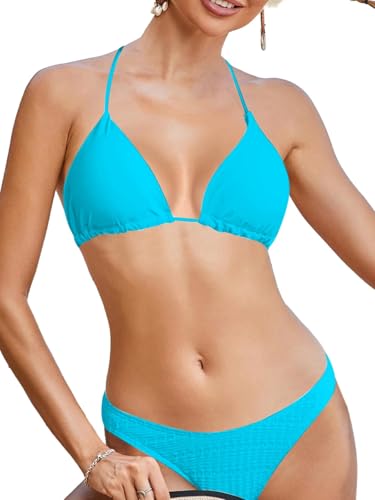 Haut de bikini triangle micro maillot de bain bleu avec col licou taille M