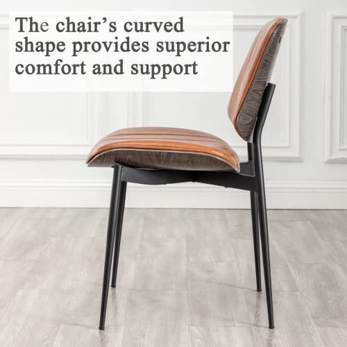 Lunling Dining Chairs Set Of 2 Mid Century Modern Retro Faux Leather Chair With Walnut Bentwood Upholstered Seat Metal Legs Adjustable Foot For Kitchen Dining Room Chairs(Brown) #TOP3