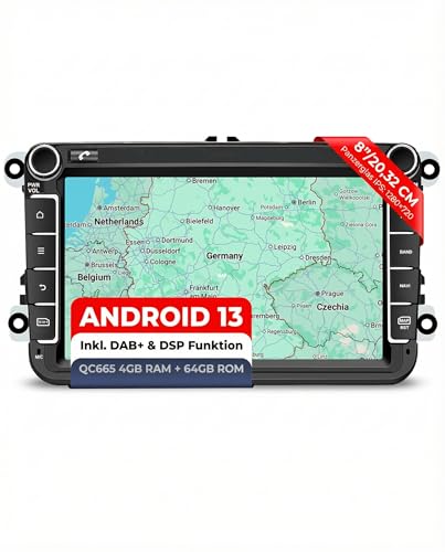 M.I.C. AV8V7 Android 13 Autoradio mit Navigation: Snapdragon 665, 4GB+64GB, 8 Zoll IPS Display, SIM, Wireless Apple CarPlay & Android Auto, DAB+, CANBUS, GPS – für VW/ŠKODA/SEAT (RNS/RCD Ersatz)