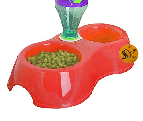 Image of Sage Square 2 in 1 Anti Slip Food Bowl with Water Bowl for Dog /Cat /Puppy /Kitten and Other Pets (Red)