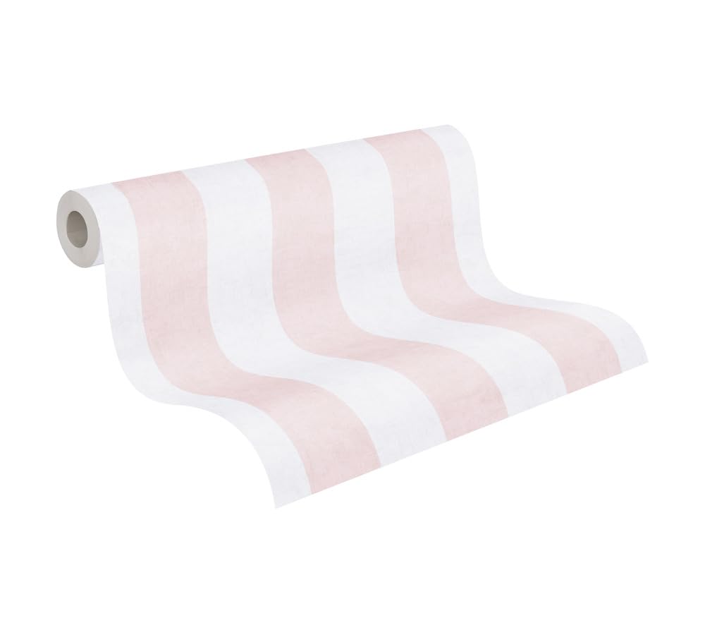 A.S. Création Lilly & Luis Non-Woven Wallpaper with Stripes in Cream, Pink – 10,05 x 0,53 m Wallpaper for Kids – 770782