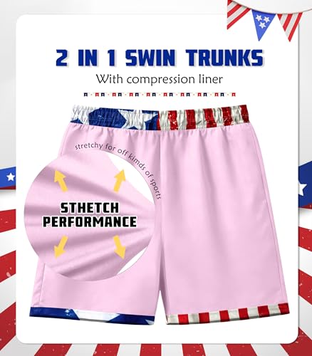 Image of Ithalt Boys 4th of July Swim Trunks 250 Anniversary USA Swimsuits American Flag Beach Swimsuit Toddler Swim Shorts