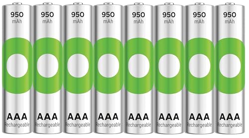 Batterie Ricaricabili AAA GP Recyko, 950 mAh, Confezione da 8 pezzi Eco-sostenibili, Pile Ricaricabili fino a 500 volte e pronte all’uso