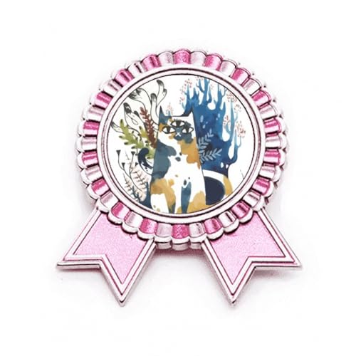 Broche chat à trois yeux rose en métal M pour raviver un vêtement trop terne