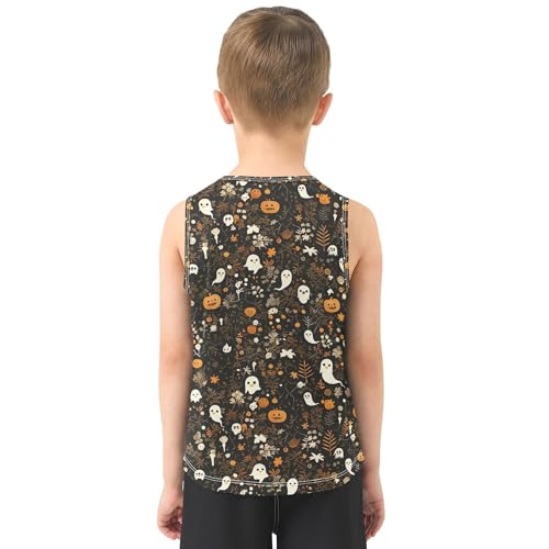 JUNZAN Halloween Ghosts Pumpkins Autumn Tank Tops for Boys Sleeveless Casual Vest Tees Workout Shirts for Running Hiking 3T3