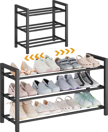3-Tier Expandable Metal Shoe Rack for Closet & Entryway, Shoe Organizer | Shoe Storage • Adjustable Width • Holds 6–9 Pairs • Heavy-Duty Steel • Space-Saving Design • Tool-free • Easy Assembly