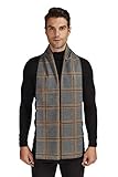 EP Mode Men's Luxury Silk Brushed Scarf for Winter, Exceptionally Soft and Warm (Plaid Grey Camel)