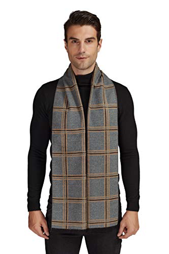 Ep Mode Men's Luxury Silk Brushed Scarf For Winter, Exceptionally Soft And Warm (Plaid Grey Camel) #TOP1