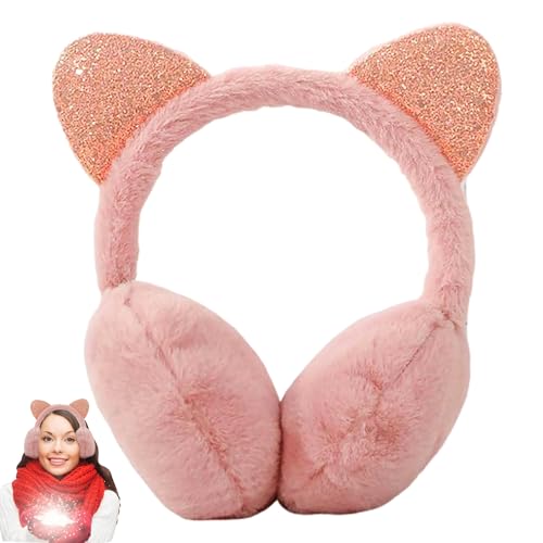 Cache-oreilles Chauds pour Femmes, Cache-Oreille avec Oreille de Chat, Cache-oreilles en Peluche pliable, Chauffe-oreilles Hiver Chaud Couvre-Oreilles Earmuffs, Jolis Cache-oreilles d'Extérieur (Rose)