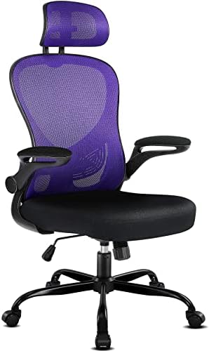 Misolant Ergonomic Chair, Office Desk Chair, Office Chair, Desk Chair with Headrest, Ergonomic Office Chair Adjustable Lumbar Support and Flip up Armrest, Office Desk Chair Ergo Computer Chair Purple