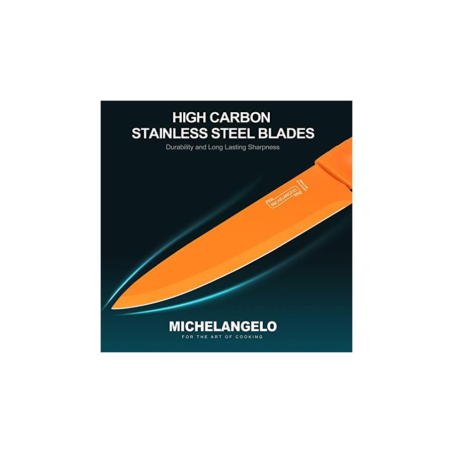 MICHELANGELO Knife Set, Sharp 10-Piece Kitchen Knife Set with Covers, Multicolor Knives, Stainless Steel Knives Set for Kitchen, 5 Rainbow Knives & 5 Sheath Covers