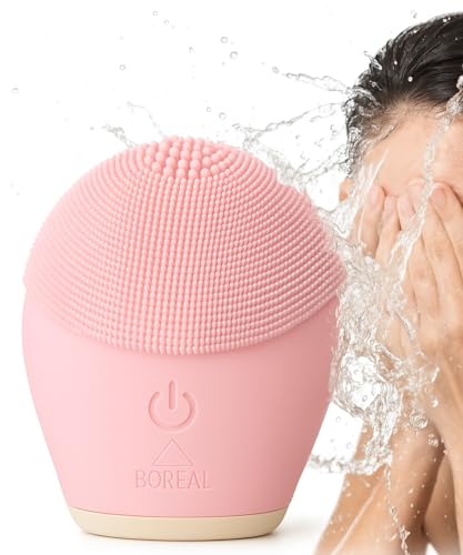 BOREAL Cepillo Facial Sónico de Silicona Rosa – Limpiador Ultrasónico para Piel Grasa y Sensible – Elimina Puntos Negros, Espinillas y Acné – Antiedad, Masajeador Facial Suave – Rosa